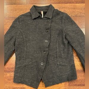 Free People Small Boho Grey Wool Jacket Button Closure Light Coat